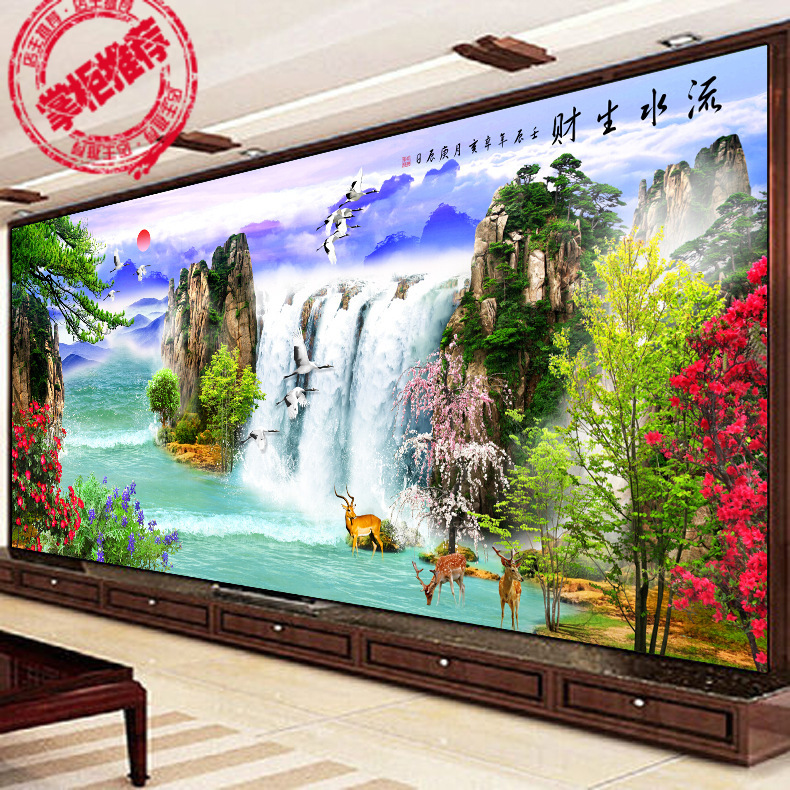 品牌5d魔方钻石画满钻最新款贴钻十字绣圆钻客餐厅壁画 流水生财