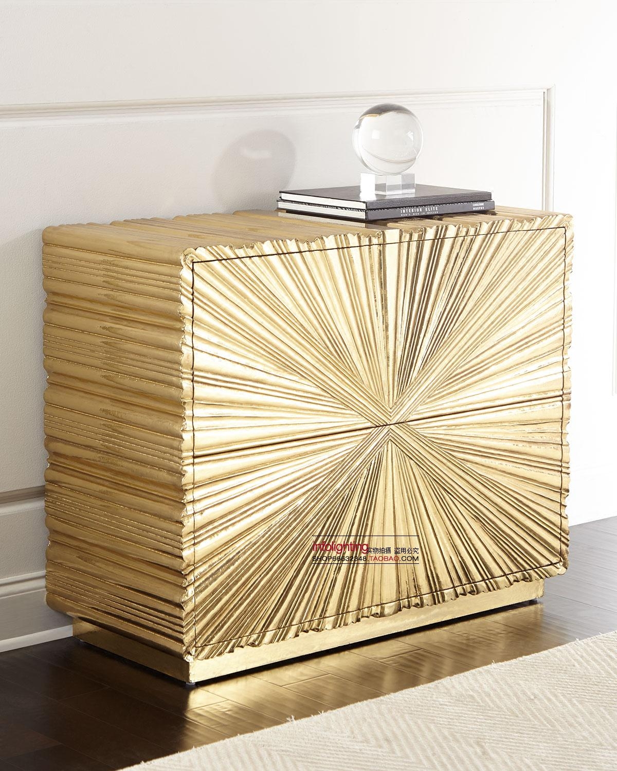 印度进口家具奢华金色皱褶花纹柜子美式玄关台门厅装饰桌柜餐边柜