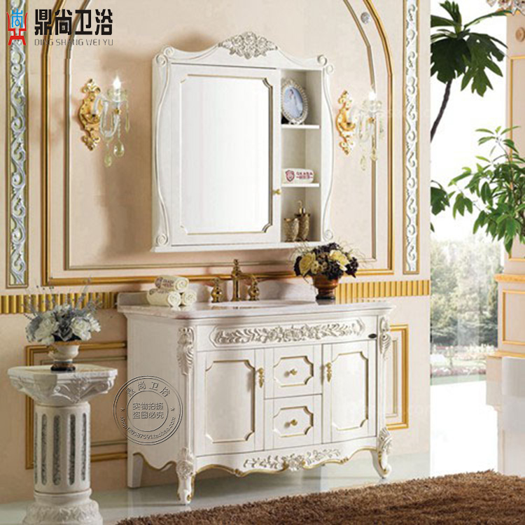 简欧式浴室柜 红橡木卫浴镜柜定制实木组合双盆柜仿古落地洗漱台