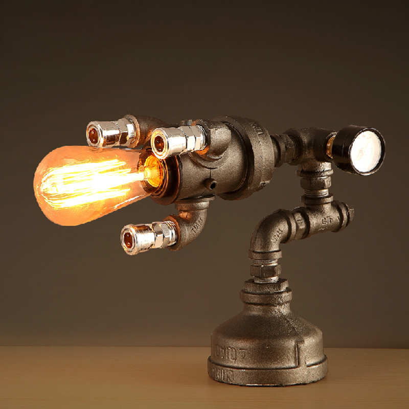 铁艺工业风水管个性台灯卧室仿古书房复古水表装饰灯具loft台灯