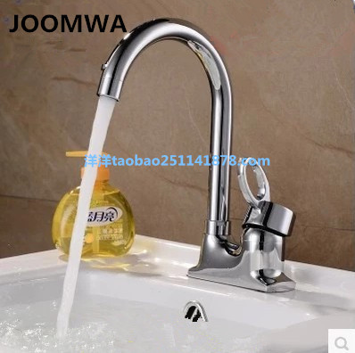 JOOMWA全铜板凳两联单把双孔高弯 洗菜 洗手盆冷热水龙头可旋转