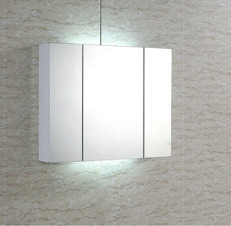 新款太空铝合金带灯浴室镜柜三门储物柜镜箱卫生间漱洗镜子柜吊柜