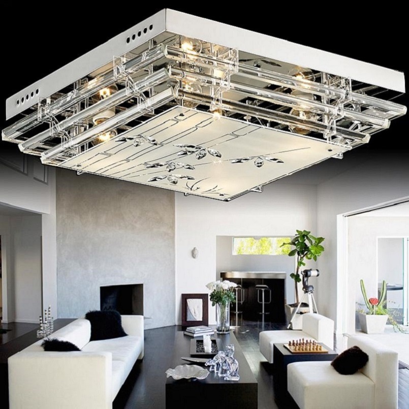 三色变色调光led吸顶灯客厅灯简约现代水晶灯卧室灯正方形房间灯