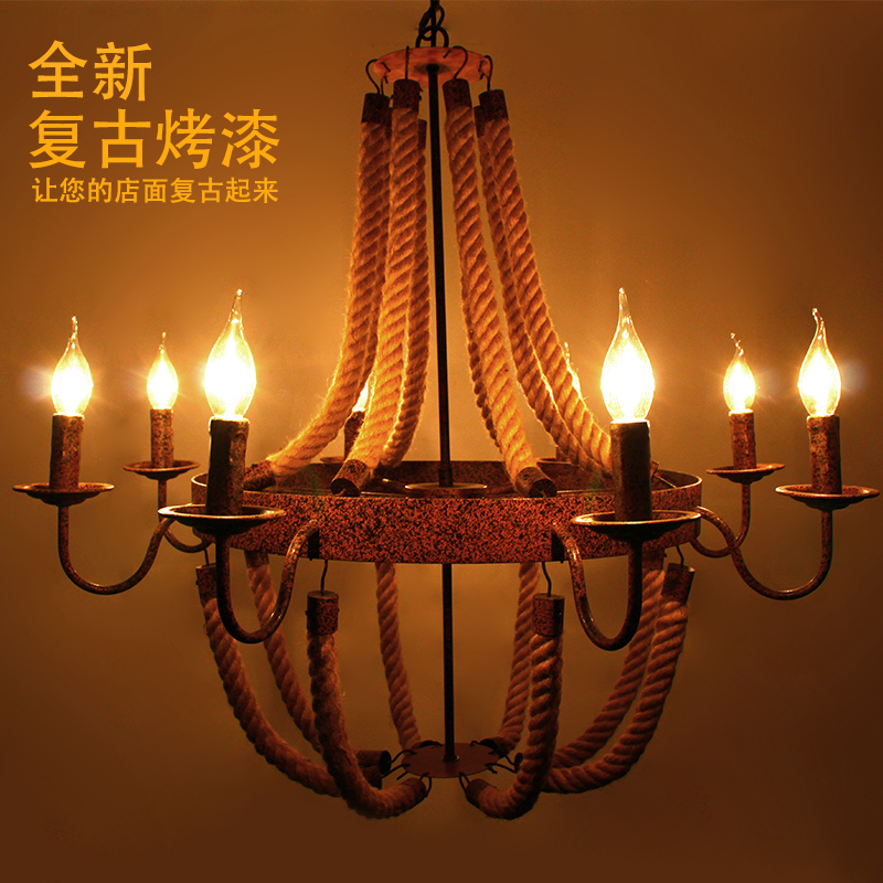 工业风美式麻绳吊灯复古网咖咖啡厅酒吧服装店发廊装饰灯灯具包邮