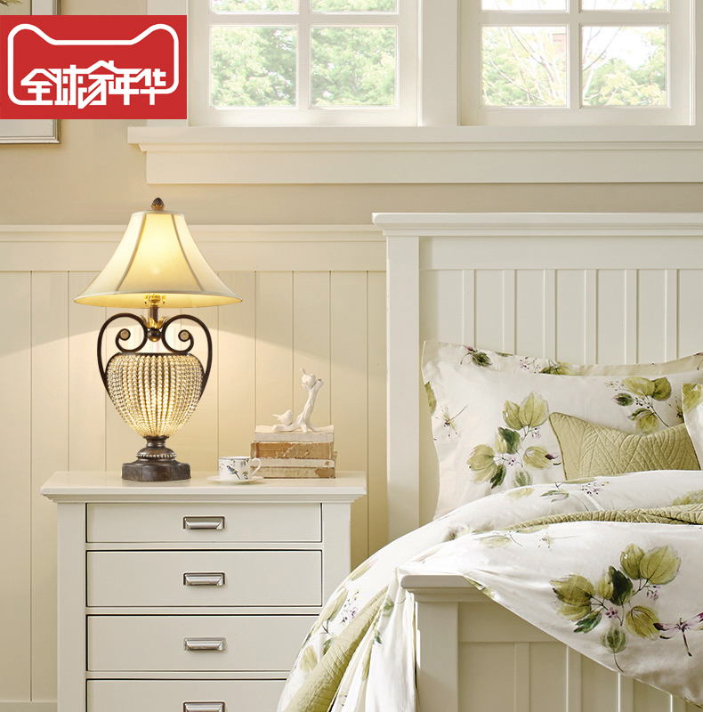 美式客厅台灯卧室床头灯铁艺复古灯水晶台灯欧式奢华台灯装饰台灯