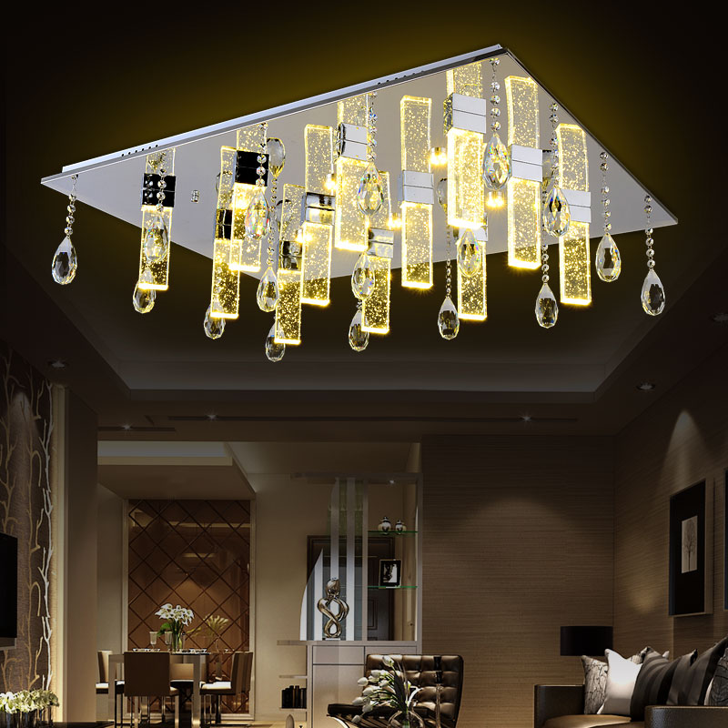 长方形水晶灯大气客厅灯具简约现代圆形卧室灯LED气泡柱吸顶灯