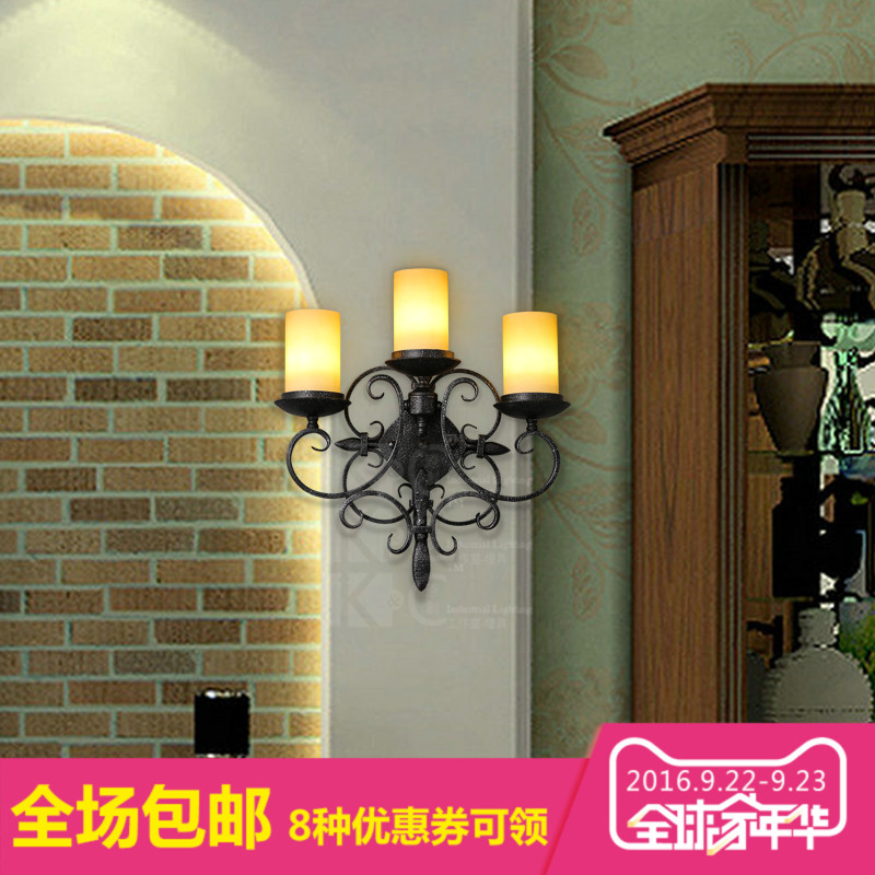 kc灯具 美式乡村复古风格三头烛台壁灯个性客厅酒店西餐厅墙壁灯