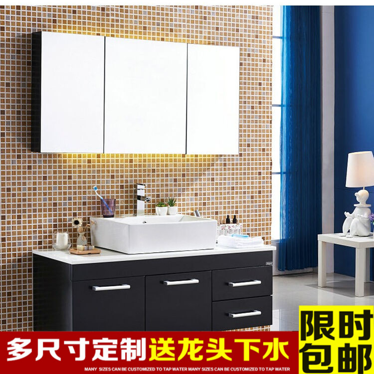 简约现代橡木浴室柜大理石台面吊柜浴室柜卫浴洗手洗脸盆一体组合