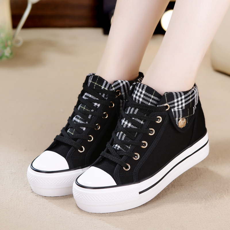 2016春季新款高帮帆布鞋女厚底内增高韩版松糕跟休闲鞋学生鞋板鞋