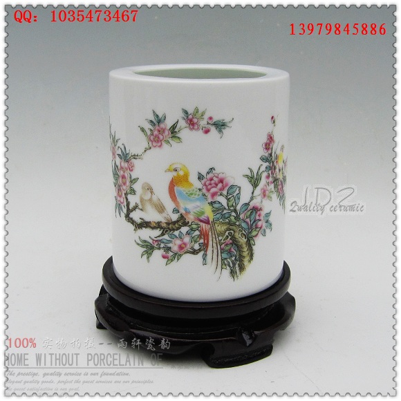 景德镇陶瓷笔筒 仿古粉彩瓷器笔筒 锦鸡富贵 笔筒/座/插/架工艺品
