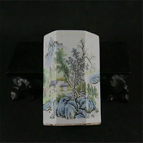 景德镇民国厂货 山水 六方笔筒 文房四宝 古玩 收藏 摆件仿古陶瓷