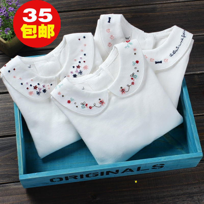 女童白色打底衫春秋纯棉女童衬衫小童儿童女童衬衣 长袖 中大童