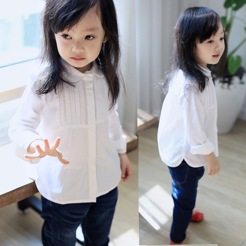 女童白衬衫 2016春季新款女童装 全棉 精工细节 女童长袖衬衫
