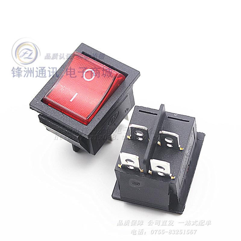 KCD4-102 船形开关 4脚 带灯 红色按键 32*25.5 跷板开关 船型