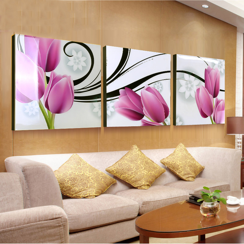 客厅装饰画现代简约餐厅卧室郁金香挂画沙发背景墙无框床头三联画