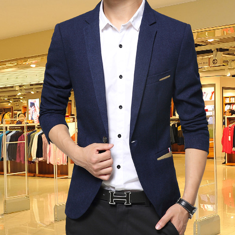 2016春季新款男士英伦西装潮流韩版修身格子小西服男青年休闲外套