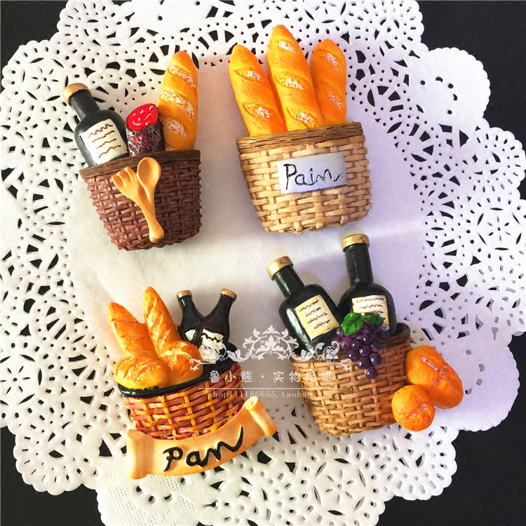 【满58包邮】独家出口欧洲 早餐面包筐红酒香肠系列磁性贴冰箱贴