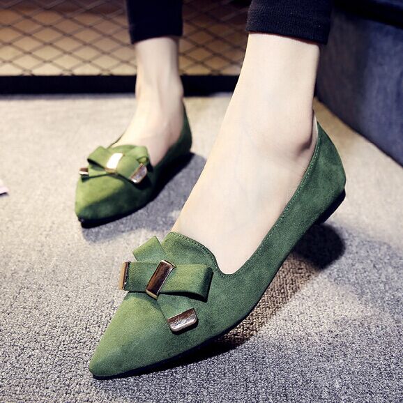 2016春秋季韩版尖头平底鞋浅口平跟单鞋女蝴蝶结四季鞋豆豆鞋女鞋