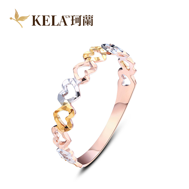 珂兰 18k黄金彩金女士戒指心形女戒尾戒 心心相连kz