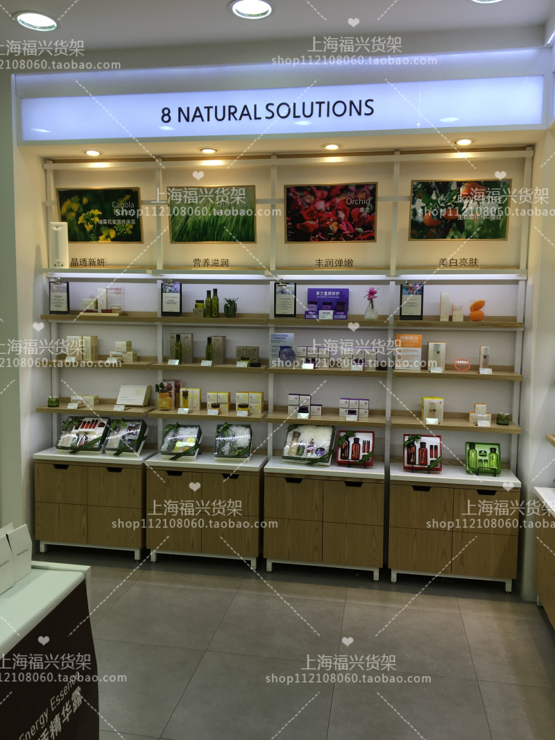 化妆品展示柜生态板木纹货架面膜展柜展示架韩国护肤品陈列产品柜