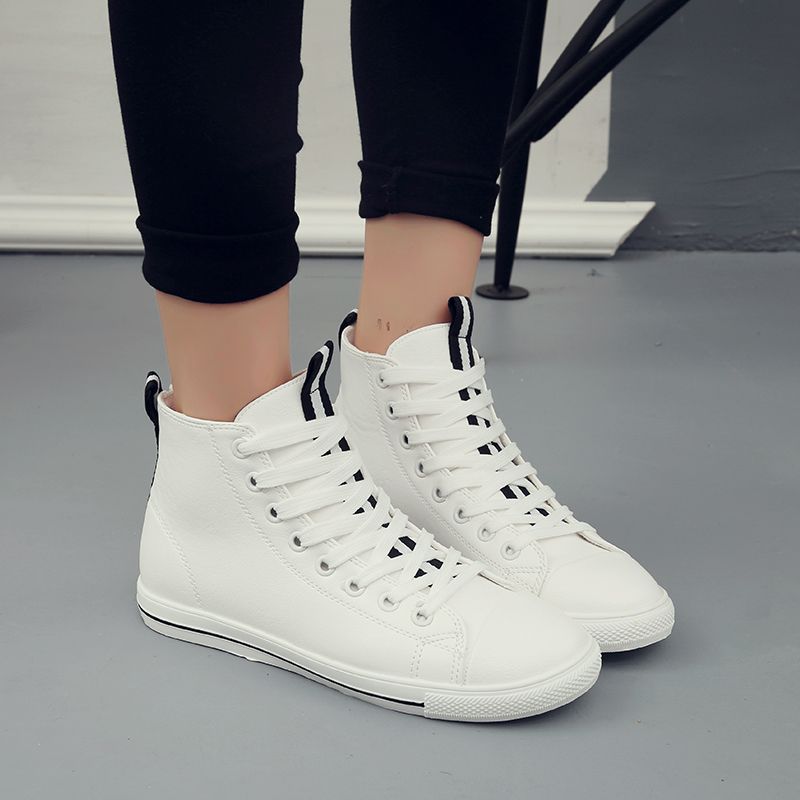 2016欧美白色板鞋女高帮鞋韩版女夏平底系带学生运动鞋休闲小白鞋