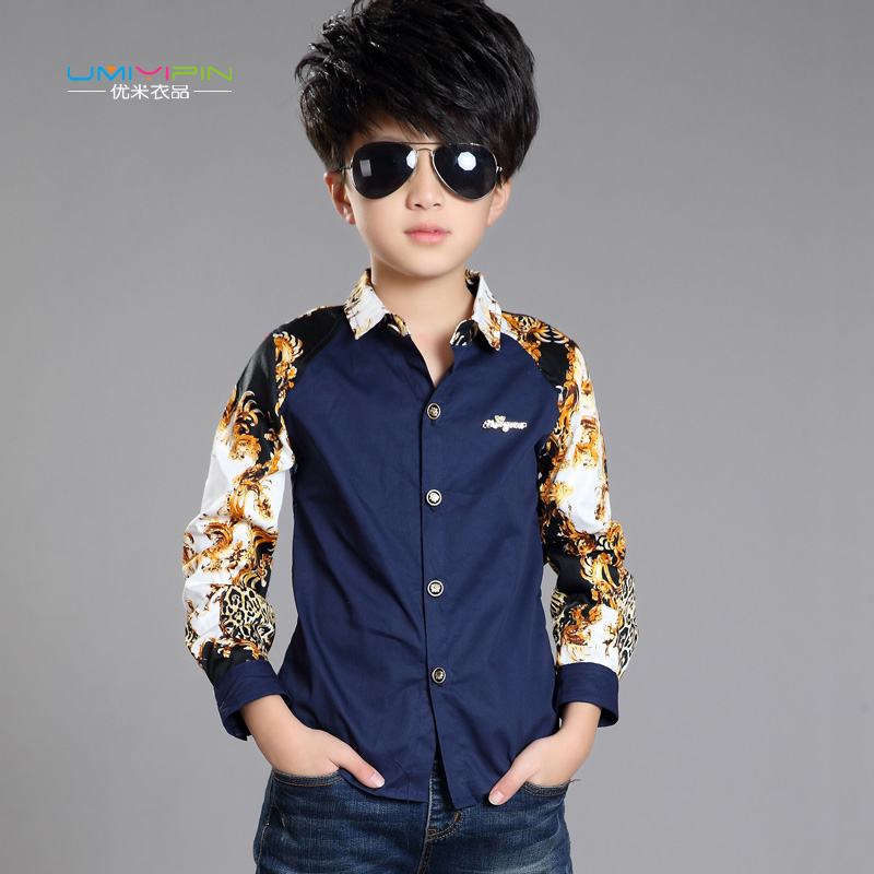 童装儿童衬衫男童长袖2016春装5新款9中大童休闲13春秋花衬衣15岁