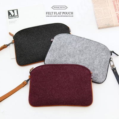 新款韩国进口正品现货}indigo}felt flat毛毡化妆包收纳包杂物包