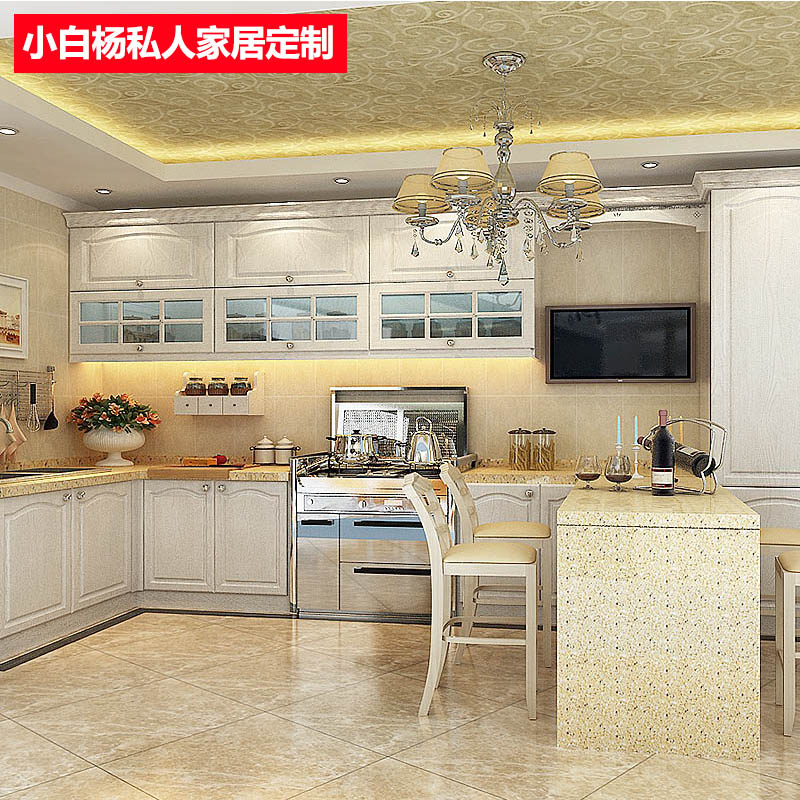 郑州橱柜小白杨实木门复古整体橱柜定做欧式美式乡村厨房橱柜定制