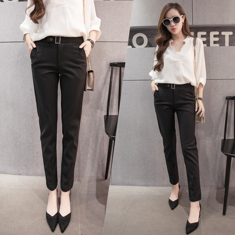 达人最爱 裤脚开叉棉锦宽松九分裤西裤