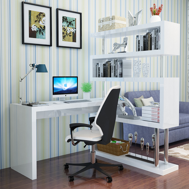 旋转电脑桌转角台式家用现代办公桌写字台带书架书柜简约简易书架