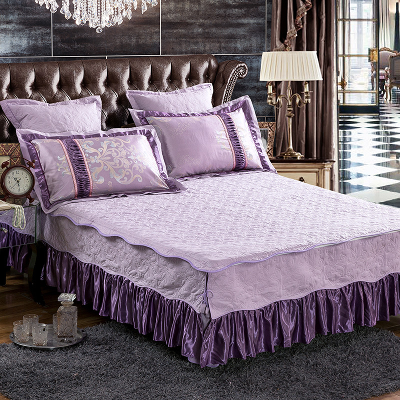 婚庆全棉六件套1.8米星晨欧式贡缎提花四件套纯棉夹棉床裙罩床笠