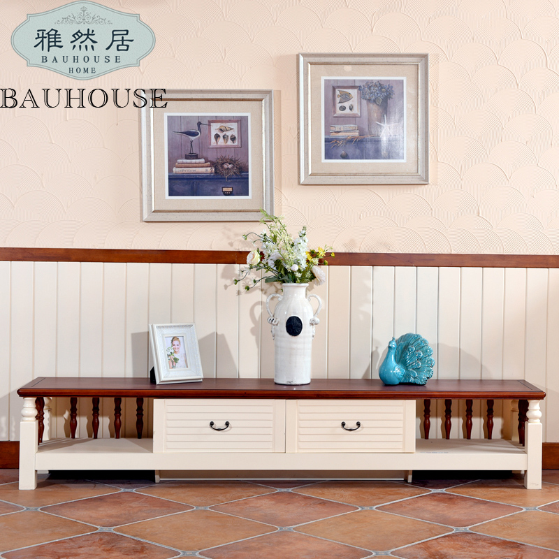 全实木贴面烤漆现代简约电视柜地中海田园风格客厅茶几地柜组合