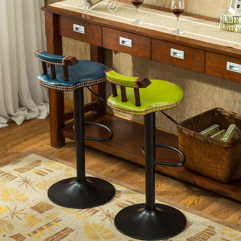 铁艺吧台椅升降椅实木靠背旋转欧式美式复古星巴克高脚凳酒吧椅子