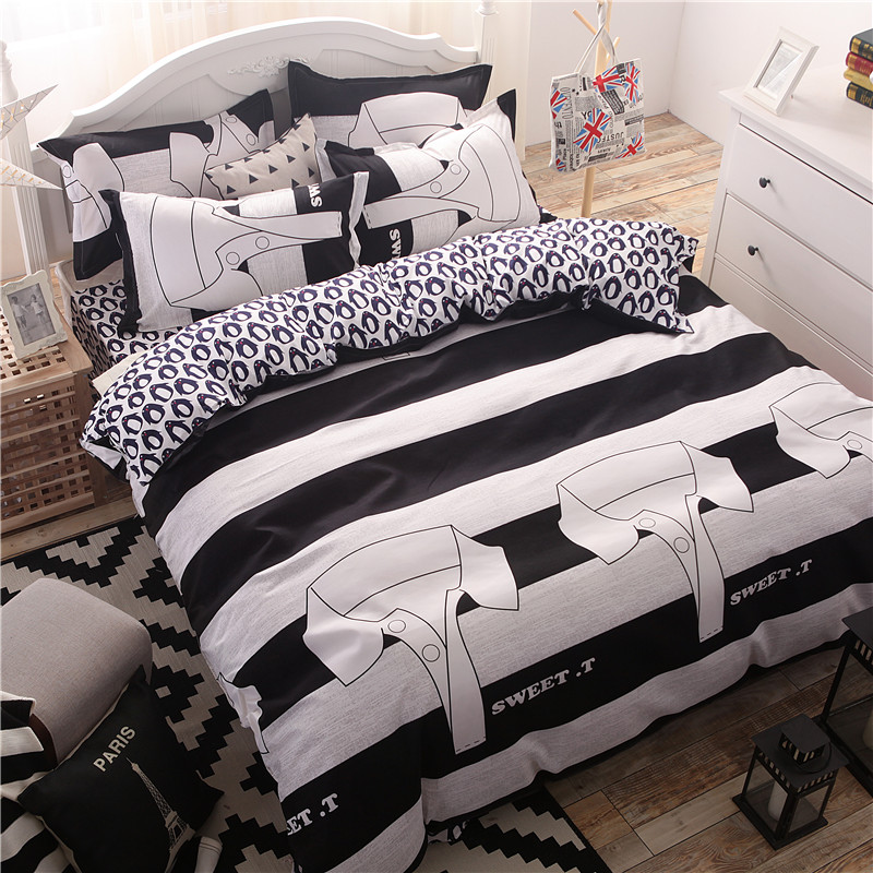 田园小清新床上四件套条纹格子学生宿舍被套床单三件套床上用品男