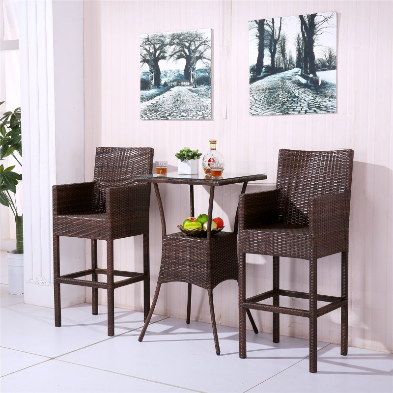 藤椅休闲组合吧台吧台椅酒吧椅 PE仿藤吧椅 高脚凳 带靠背扶手