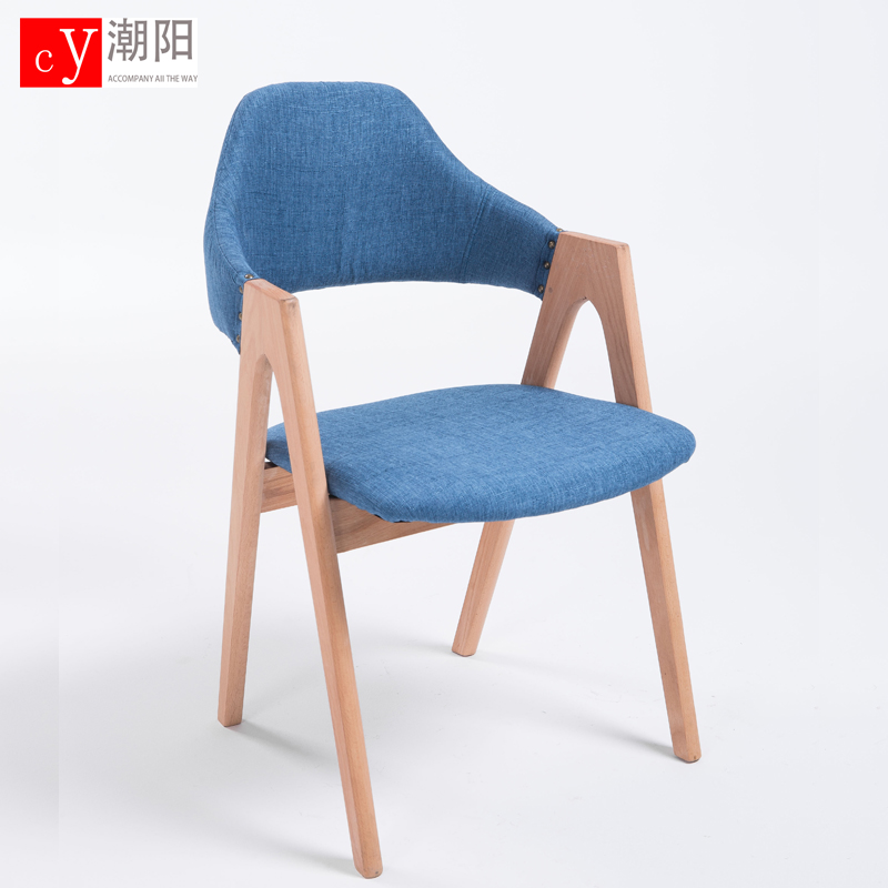 北欧宜家实木靠背布艺餐椅家用简约椅咖啡厅餐厅休闲餐桌扶手椅子