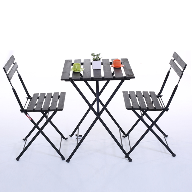 现代简约铁艺实木桌椅组合户外休闲三件套