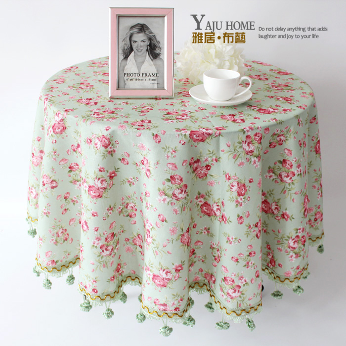 小花 欧式高档美式棉麻田园风格餐桌布布艺正方形台布圆桌布桌旗