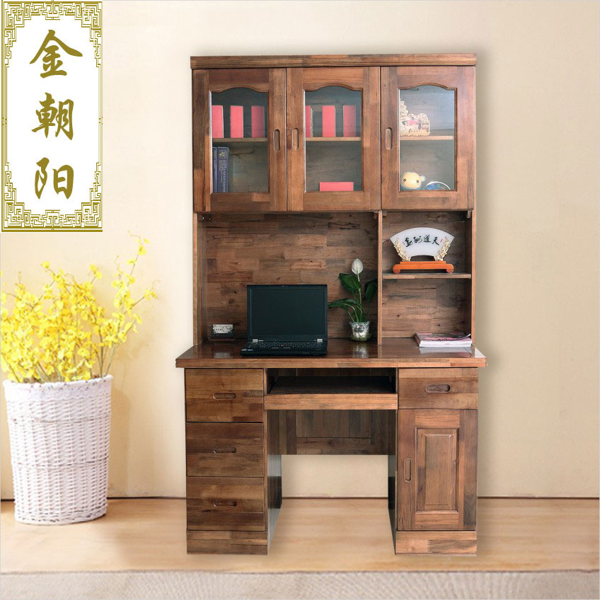 香樟木家具专业定制实木电脑桌带书架书桌写字台现代中式厂家直销