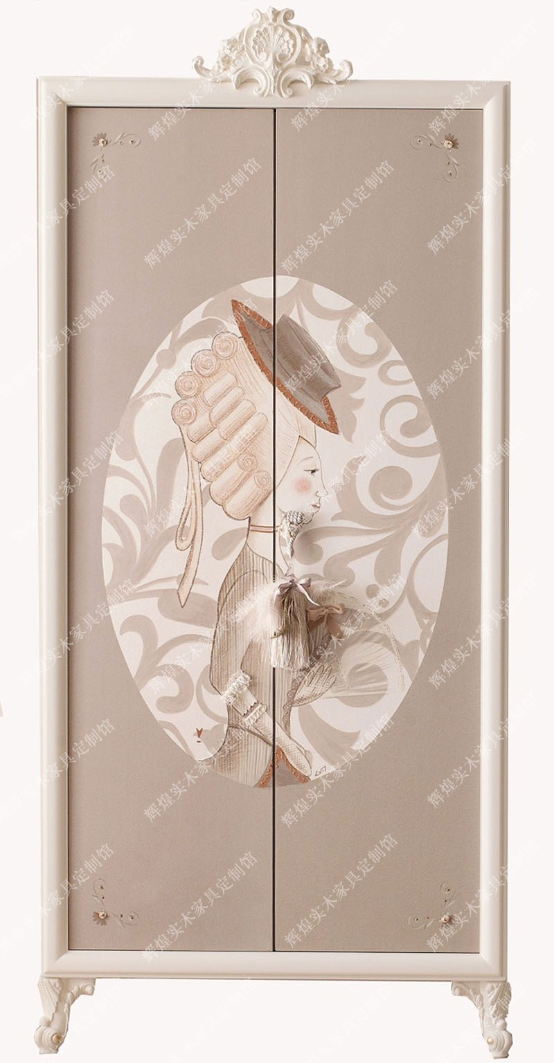 儿童套房 女孩房欧式美式地中海实木象牙白手绘两门衣柜