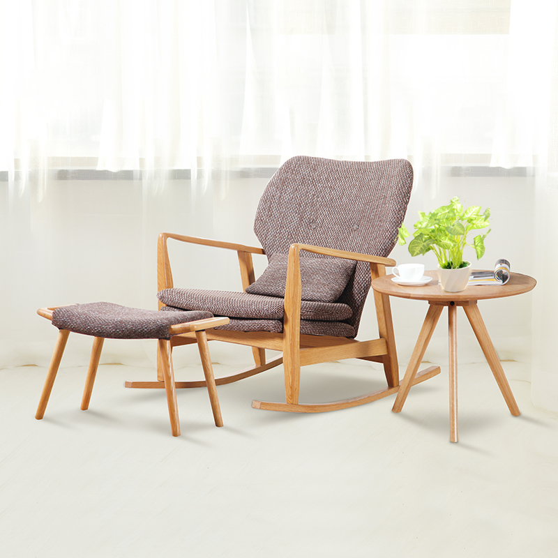 北欧日式布艺休闲懒人沙发实木摇椅躺椅户外阳台摇摇椅送小边几