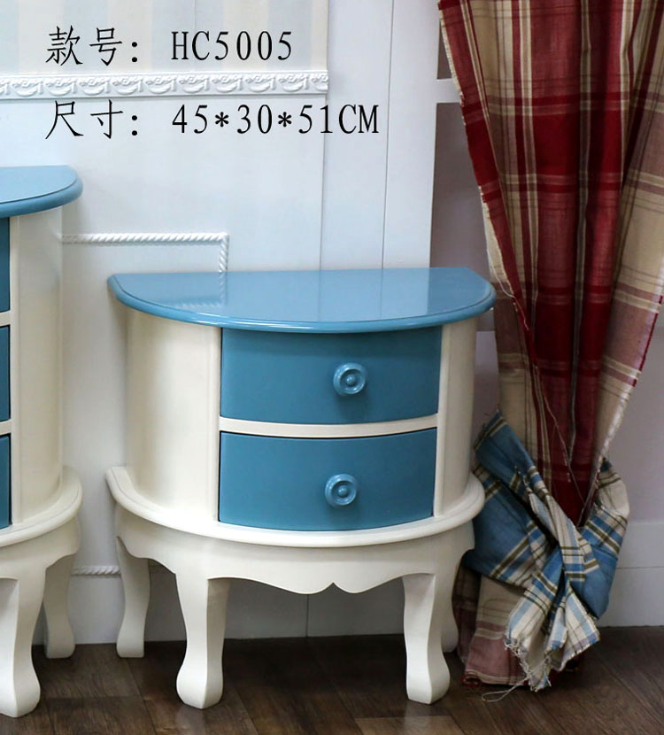 美式乡村*地中海*蓝色家具*半圆形床头柜 2抽  HC5005