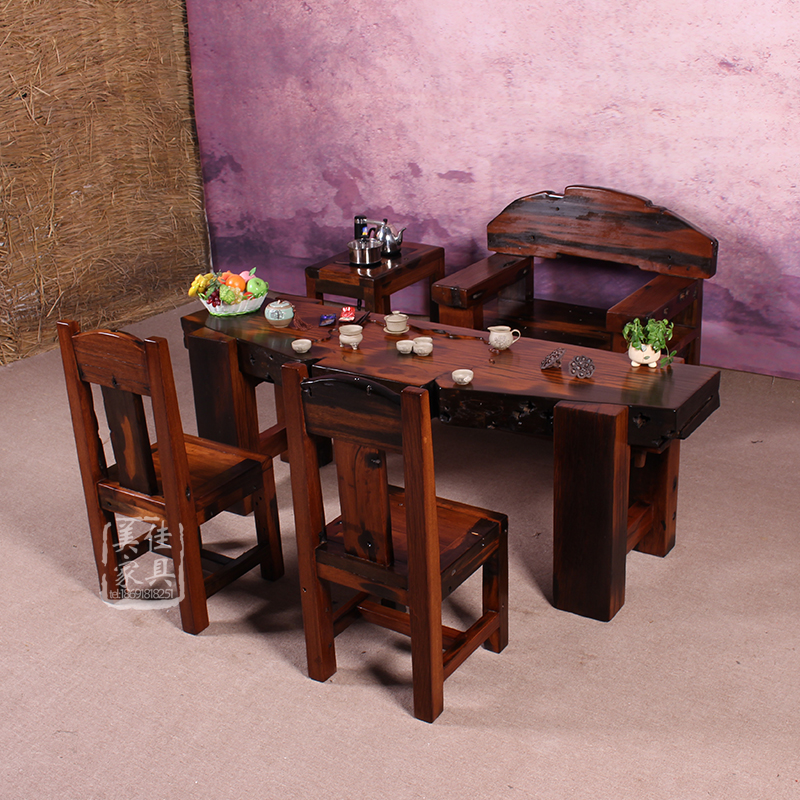 实木茶桌仿古个性茶艺桌阳台客厅茶桌椅组合老船木功夫茶简约茶几