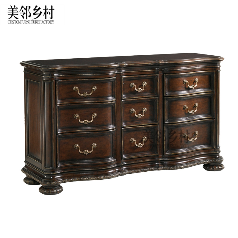 美邻乡村美式欧式仿古梳妆台卧房多斗柜实木妆台高端别墅家具定制