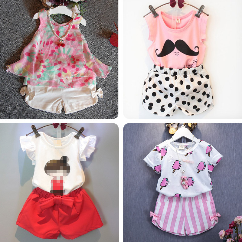 童装女童夏装新款套装儿童2-3-4-5-6-7-8岁纯棉短袖T恤短裤两件套