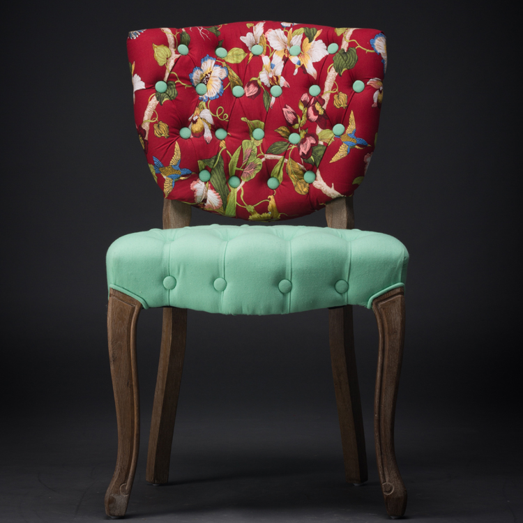 欧式复古美式田园拉扣皮艺布艺实木橡木简约宜家单人沙发餐椅椅子