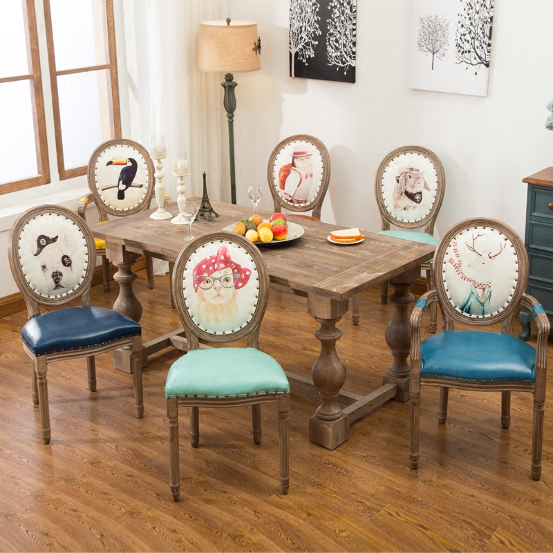 餐椅 欧式实木复古休闲餐椅美式简约咖啡厅酒店餐椅做旧扶手椅子