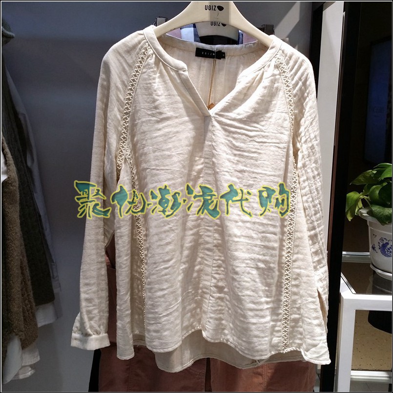 [转卖]2016春款UGIZ专柜正品代购韩版女款V领纯棉衬衫上衣UASZ4