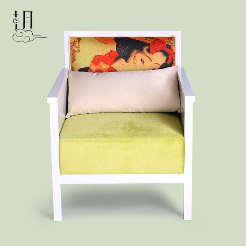 新中式单人实木布艺沙发 酒店会所家用客厅靠背扶手休闲椅子家具