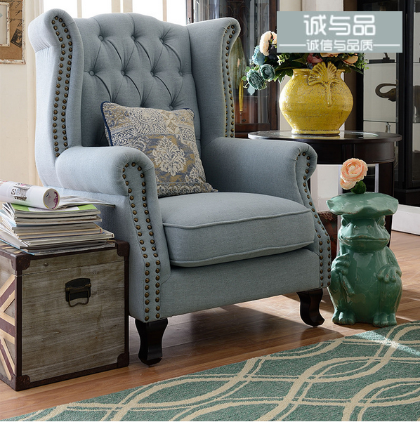 美式乡村老虎椅沙发椅咖啡厅店铺书房北欧宜家单人布艺沙发休闲椅